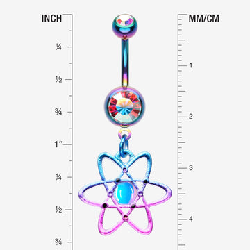 Detail View 1 of Colorline Atomic Orbital Iridescent Sparkle Belly Button Ring-Rainbow/Aurora Borealis
